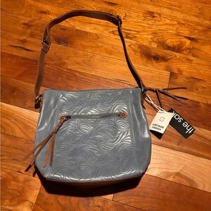 The Sak Blue Ashland Leather Vintage Finish Embossed Crossbody Bag